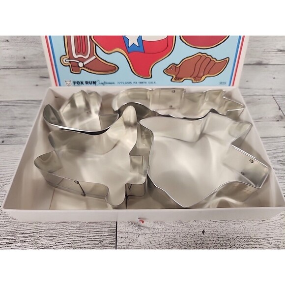 Vintage Metal TEXAS Cookie Cutters 1984 Fox Run State Boot Cowboy Hat Armadillo - Picture 5 of 5